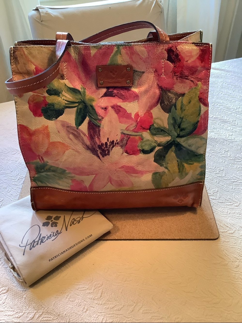 Patricia Nash Floral Leather Tote Shoulder Bag - Picture 2 of 16